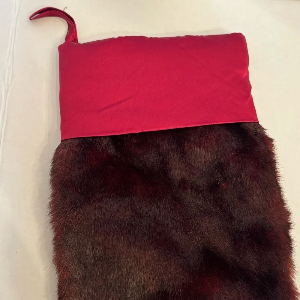 Pottery Barn Faux Fur Christmas Stocking Burgundy Wine Red No Monogram Blank
